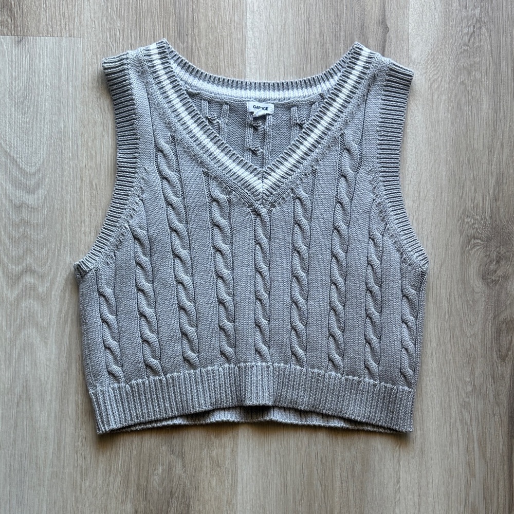 Garage Gray Cable Knit Cropped Sweater Vest